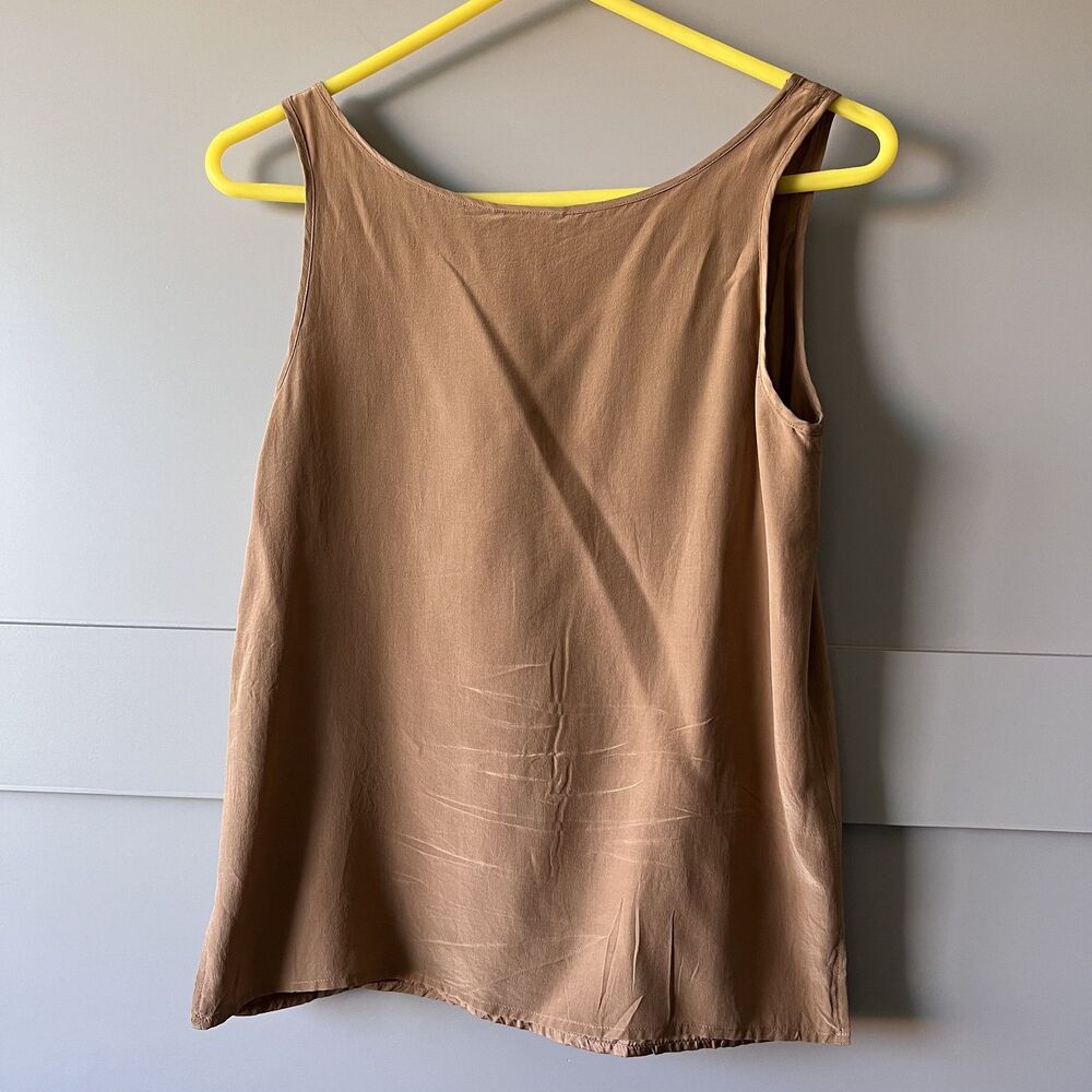 Clio For Nordstrom Tank Top Womens 4 Tan 100% Silk Sleeveless Lined Classic - Picture 2 of 6